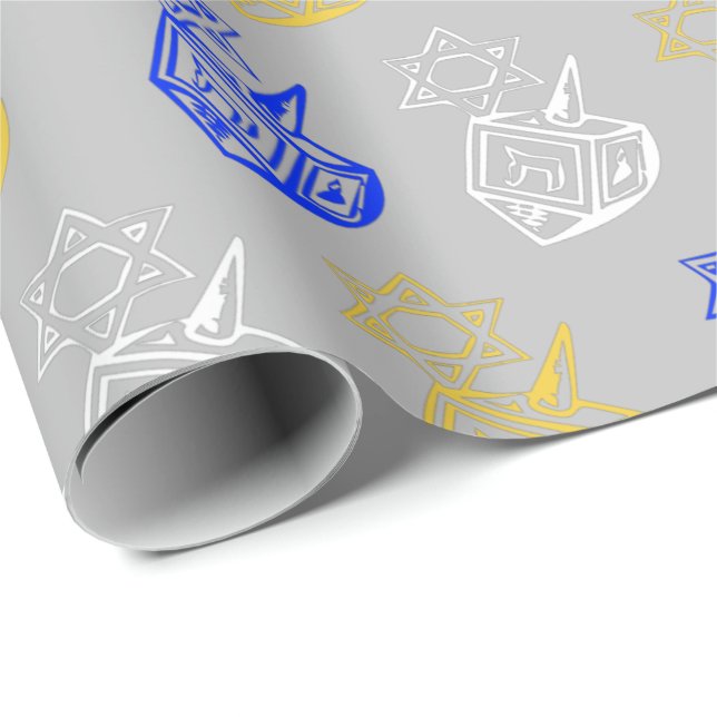 Dreidels + Stars Wrapping Paper (Roll Corner)