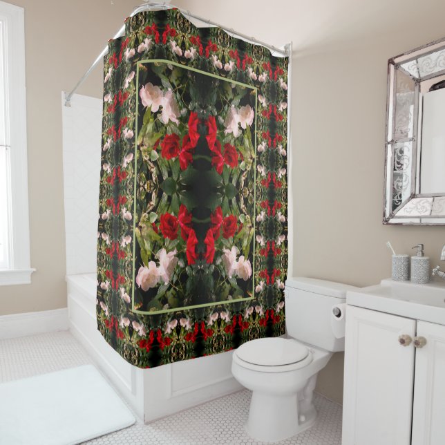 Drenched Red And White Roses Abstract    Shower Curtain (In Situ)