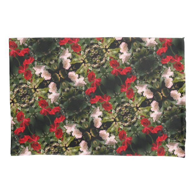Drenched Red And White Roses Pattern Pillowcase (Front)