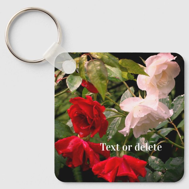 Drenched Roses Flower Personalised Key Ring (Front)