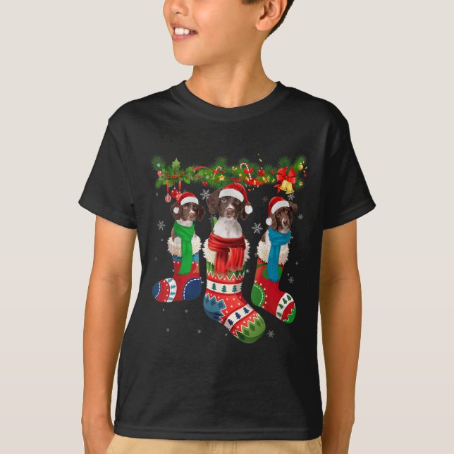 Drentse Patrijshond In Christmas Socks  T-Shirt (Front)