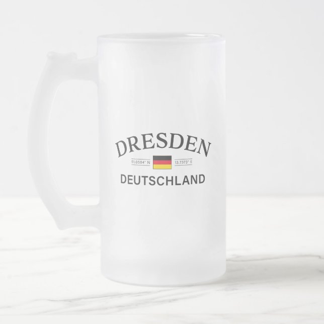 Dresden Deutschland Coordinates German Frosted Glass Beer Mug (Left)