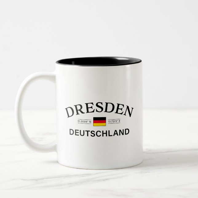 Dresden Deutschland Coordinates German Two-Tone Coffee Mug (Left)