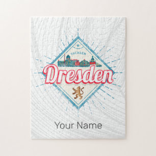 Dresden Germany Saxony Retro Skyline Vintage Jigsaw Puzzle