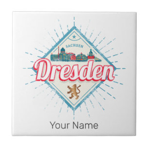 Dresden Germany Saxony Retro Skyline Vintage Tile