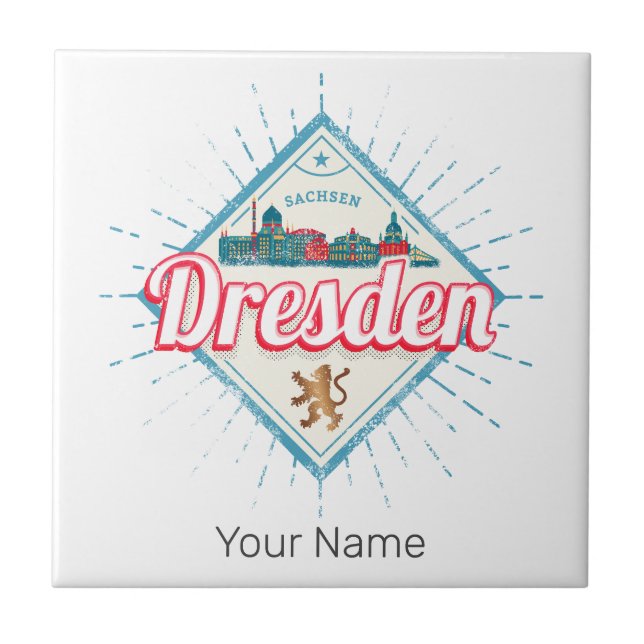 Dresden Germany Saxony Retro Skyline Vintage Tile (Front)