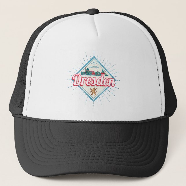 Dresden Germany Saxony Retro Skyline Vintage Trucker Hat (Front)