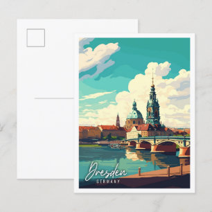 Dresden Germany vintage travel illustration Postcard