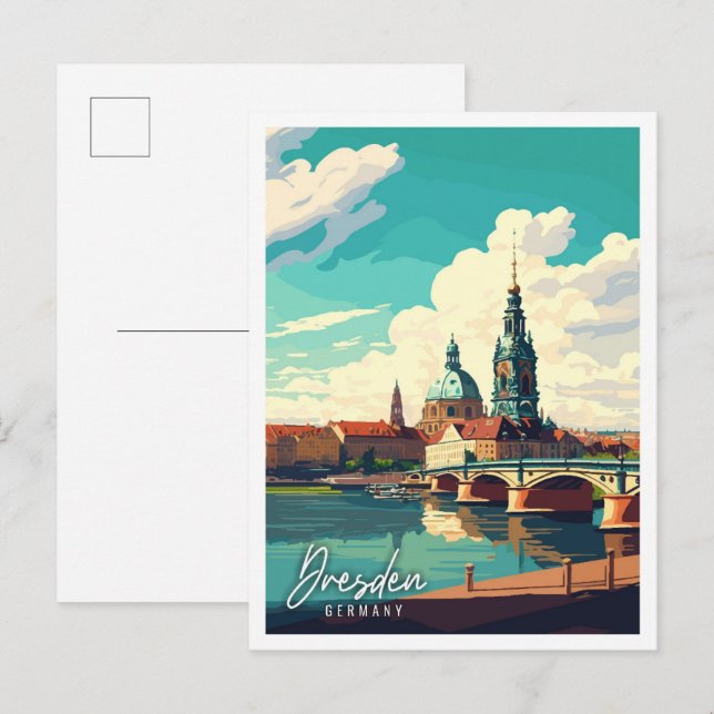 Dresden Germany vintage travel illustration Postcard (Front/Back)