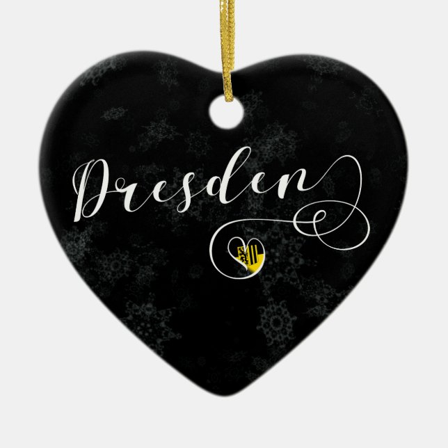 Dresden Heart, Christmas Tree Ornament, Germany Ceramic Tree Decoration (Front)