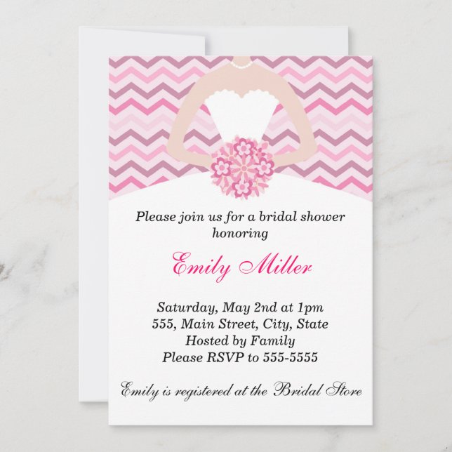 Dress Bridal Shower Invitation Chevron Pink Purple (Front)