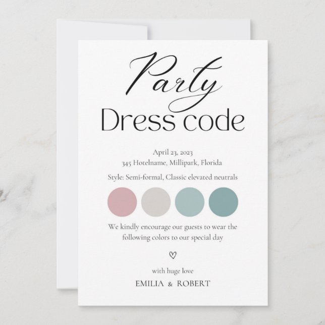 Dress code card, Party attire insert Announcement (Front)