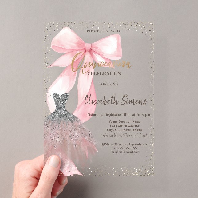 Dress Confetti,Pink Bow Striped  Acrylic Invitations (Insitu (Handheld))