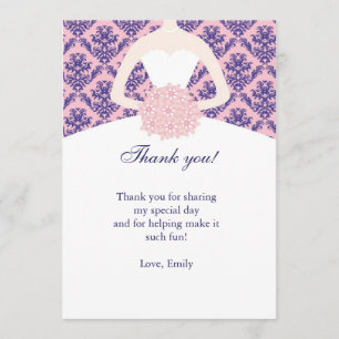 Dress Damask Thank You Card Pink Navy Blue