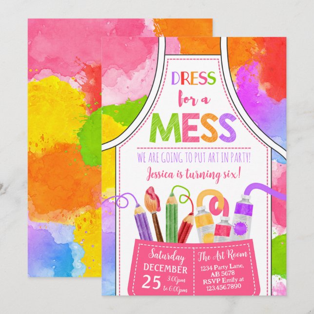 Dress For A Mess Art Birthday Invitation (Front/Back)