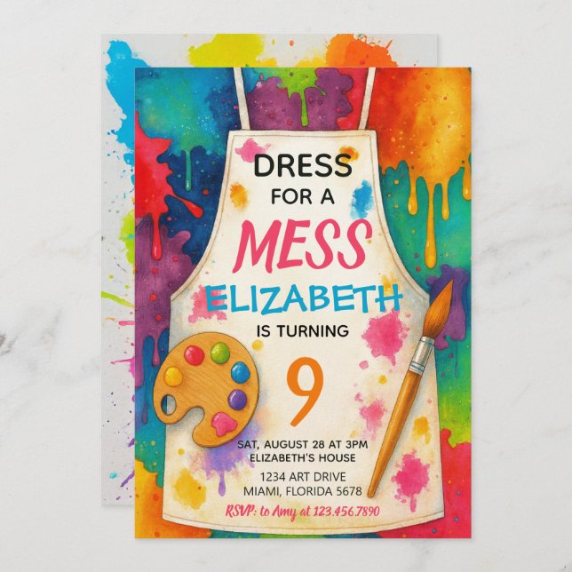 Dress for a Mess Art Party Birthday Invitation (Front/Back)