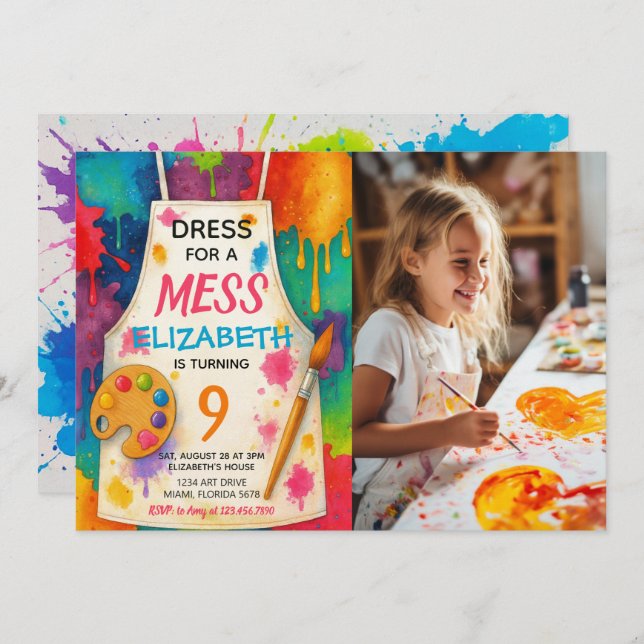 Dress for a Mess Art Party Birthday Photo Invitation (Front/Back)