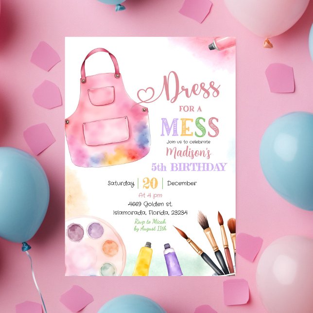 Dress for a Mess Girl Art Painting Party Birthday Invitation (Creator Uploaded)