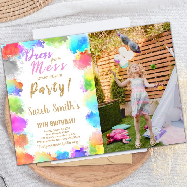 Dress for Mess Paint Birthday Invitation (Dress for Mess Paint Birthday Invitations w photo)