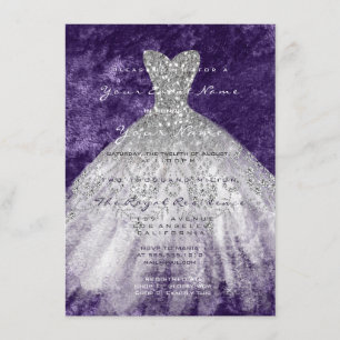 Dress Glitter 16th Bridal Grey Silver Violet Glam Invitation