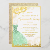 Dress Gold Green Masquerade Party Quinceanera 