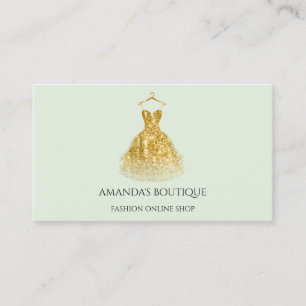 Dress Logo Fashion Boutique Event Gold Mint Green Business Card