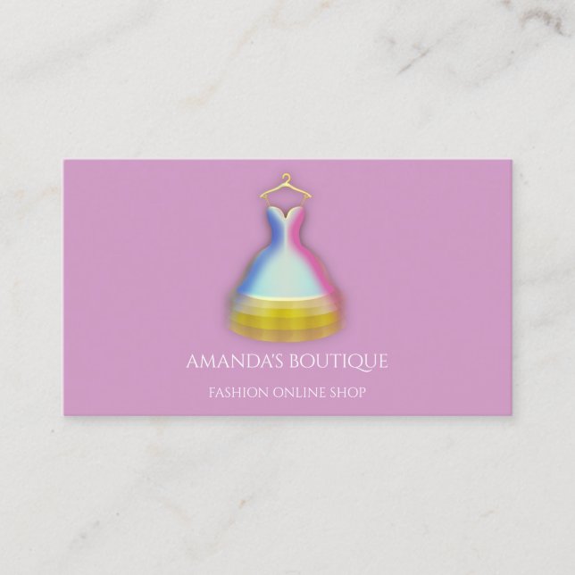 Dress Logo Fashion Boutique Event Gold Violet  Business Card (Front)