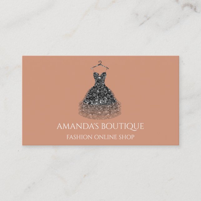 Dress Logo Fashion Boutique Online Shop Rose Black Business Card (Front)