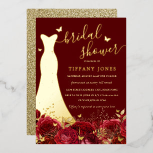 Dress Red Gold Floral Rose Bridal Shower