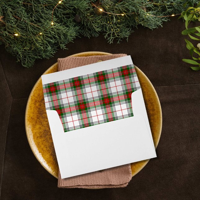 Dress Stewart Tartan Envelope (Clan Stewart for the Christmas season . Cheerful Dress Stewart plaid is red and green on white.)