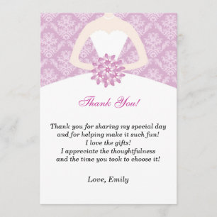 Dress Thank You Card Bridal Shower Lilac Damask
