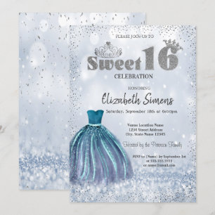 Dress,Tiara Confetti Princess Bokeh Sweet 16 Invitation