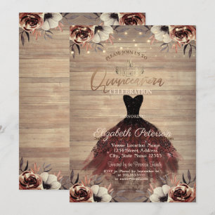 Dress,Tiara,Lights Roses Wood Quinceañera Invitation