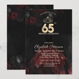 Dress,Tiara,Red Roses 65th Birthday Invitation
