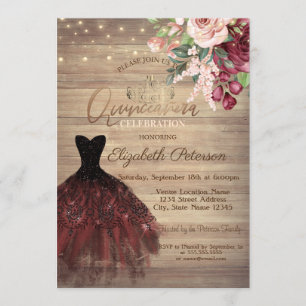Dress, Tiara,String Lights Floral Wood Quinceañera Invitation