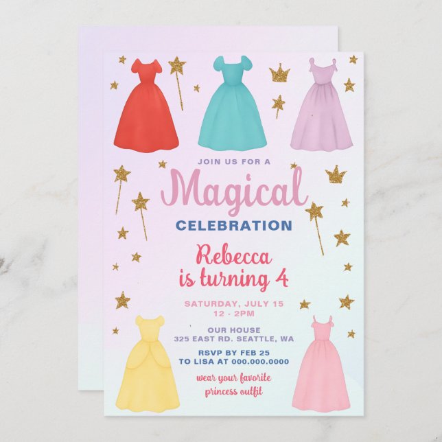 Dress up Outfits girls Princess Birthday Party Invitation (Front/Back)