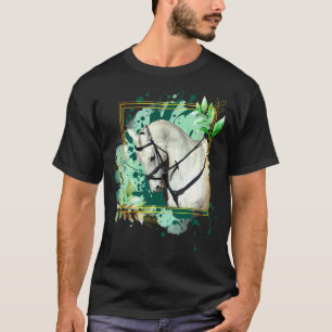 Dressage Grey English Horse with Flower Border T-Shirt