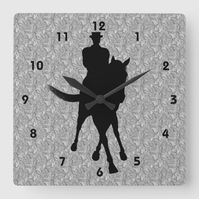 Dressage Horse And Rider Silhouette Square Wall Clock (Front)