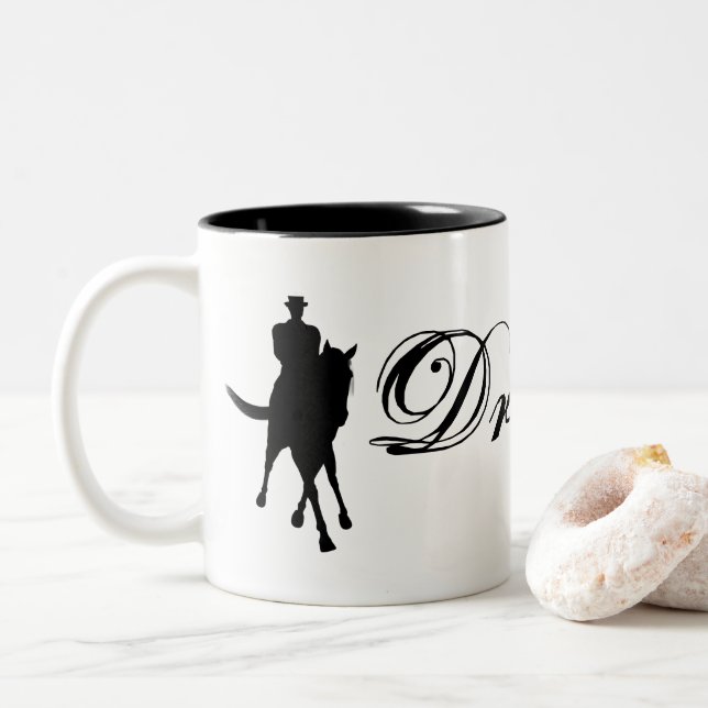 Dressage Horse And Rider Silhouette Two-Tone Coffee Mug (With Donut)