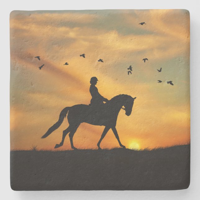 Dressage Horse and Rider Stone Coaster (Front)