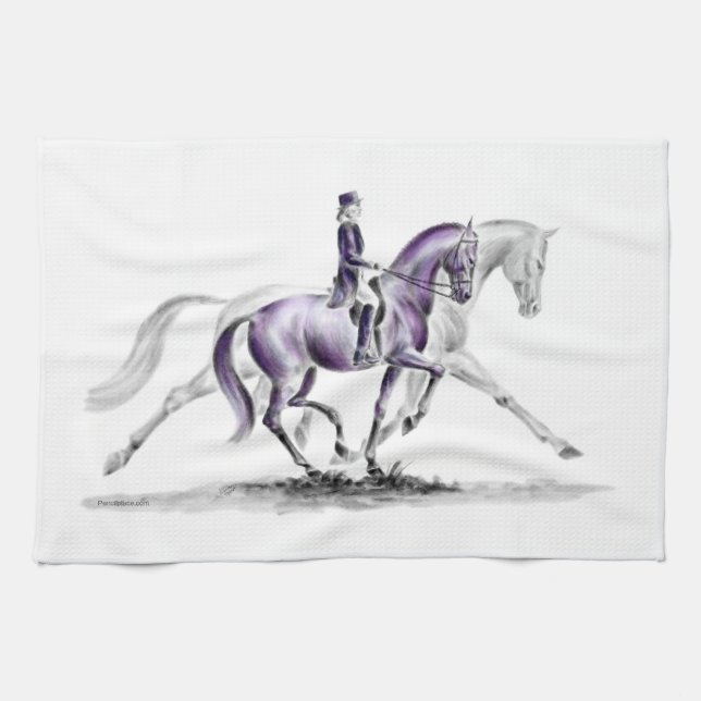 Dressage Horse in Trot Piaffe Tea Towel (Horizontal)