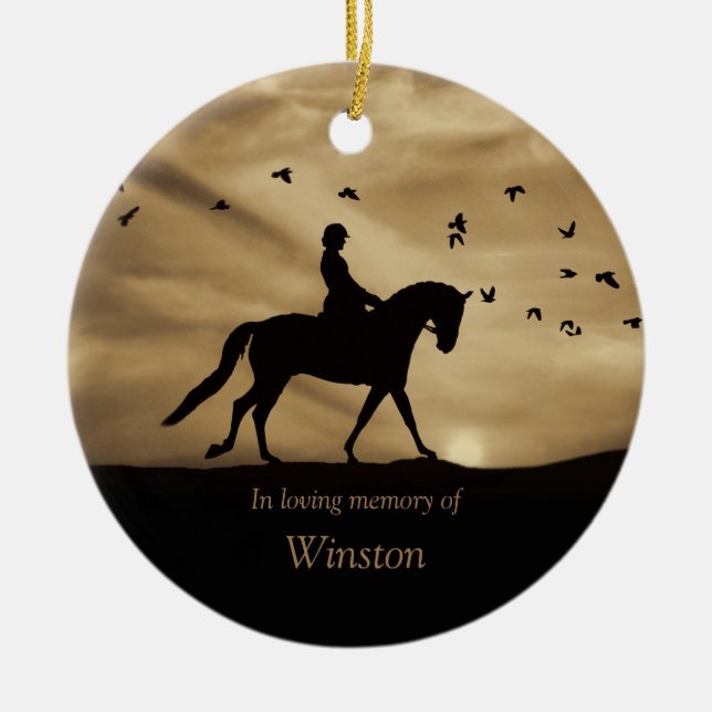 Dressage Horse Memorial Tribute, Dressage Sympathy Ceramic Tree Decoration (Front)