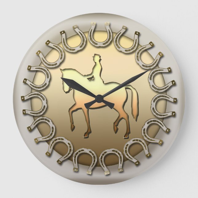 Dressage Horse Rider and Horseshoes Large Clock (Front)