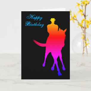 Dressage Horse Rider Colour Silhouette Birthday  Card