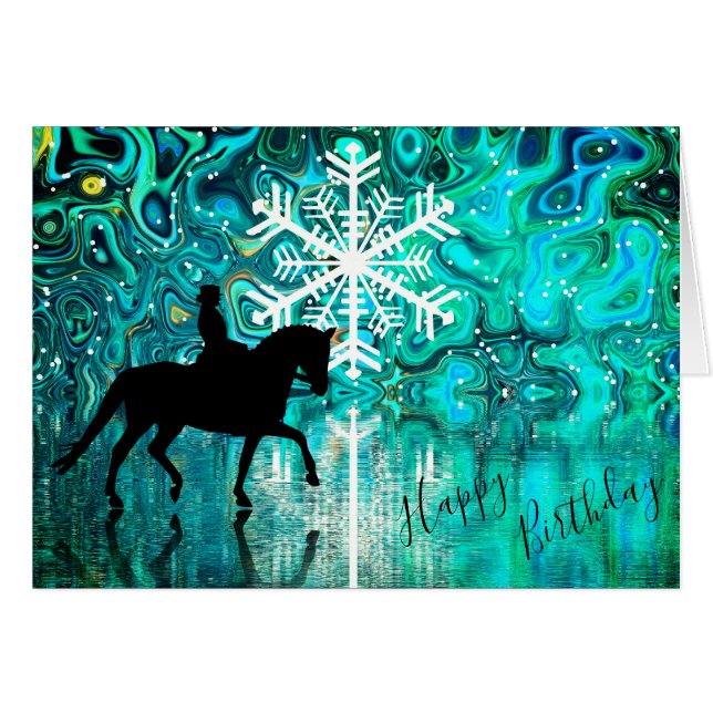 Dressage Horse Winter Snowflake Birthday Card (Front Horizontal)