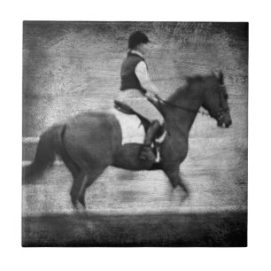 Dressage in Black and White Grunge Tile