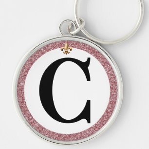 DRESSAGE LETTER ROSE GOLD FLEUR DE LIS KEY RING