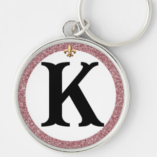 DRESSAGE LETTER ROSE GOLD FLEUR DE LIS KEYCHAIN