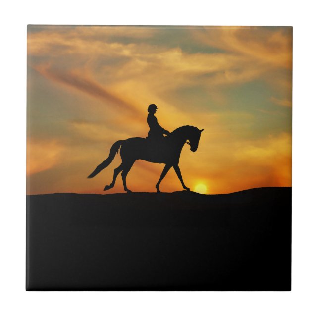 Dressage Rider and Sunset Art Tile (Front)