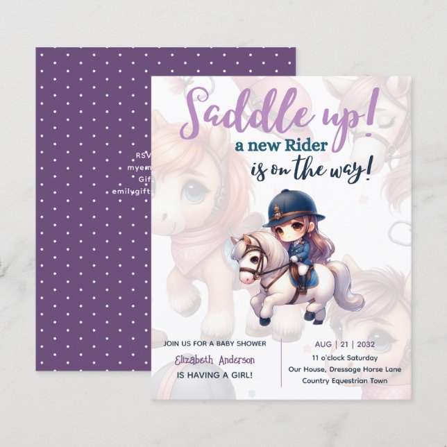Dressage Rider Baby Girl Shower Horse Rider on Way (Front/Back)